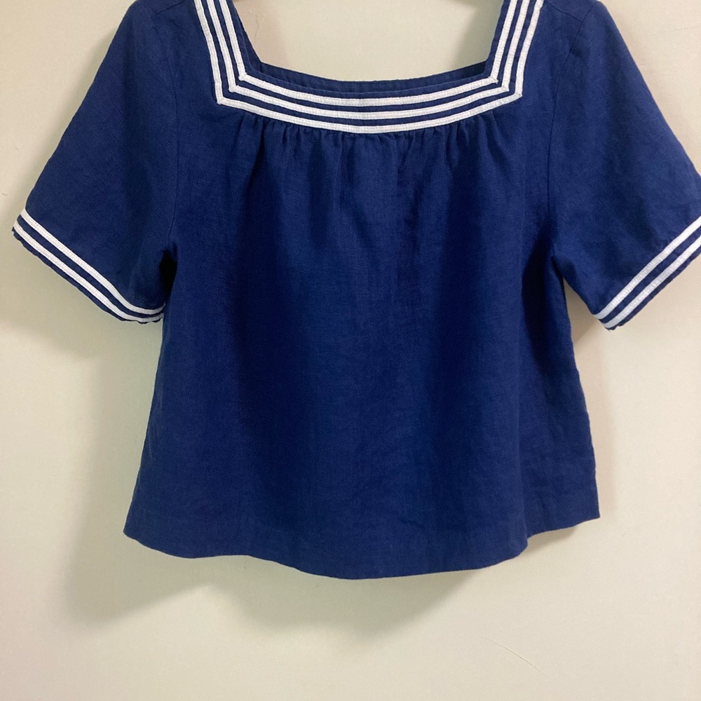 J. Crew Boxy Blue and White Sailor Square Collar Blouse